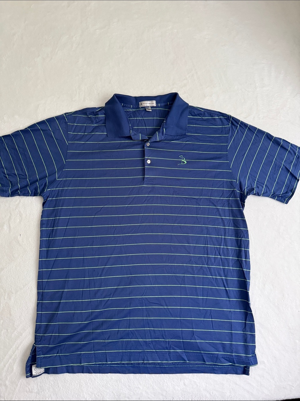 Peter Millar Golf Polo Shirt Blue with Light Green Pinstripes